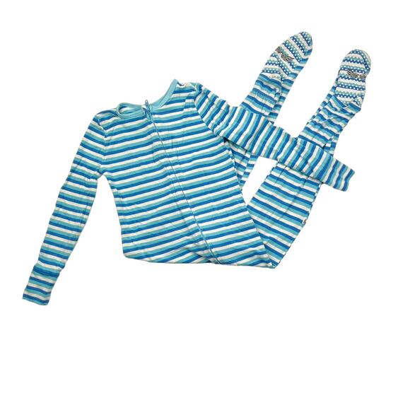 Free Birdees Blue Stripe Zip Footie Pajamas - Picture 1 of 8